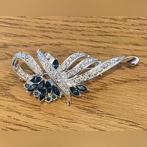 Charter Club Blue & White Crystal Rhinestone Flower Bouquet Brooch